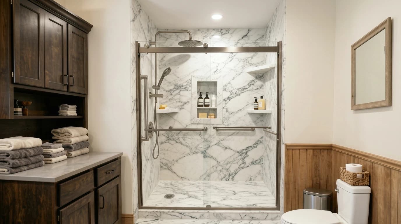 Finished bathroom remodel in a Seattle-area home